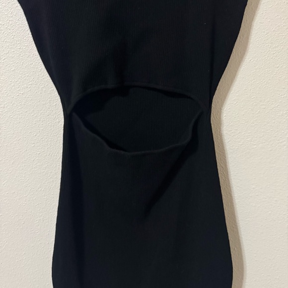 Aritzia Wilfred Free Cut-out Knit Mini Dress Black Cresent Midriff Fitted -Small - Picture 5 of 9